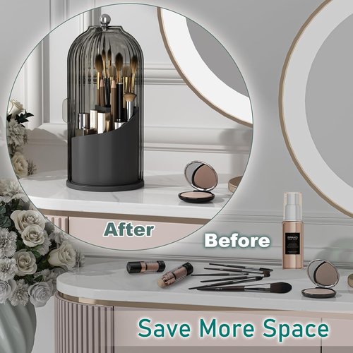 GAXmi Makeup Brush Holder - 360° Rotating Waterproof Organizer for Beauty Brushes | Black-Grey