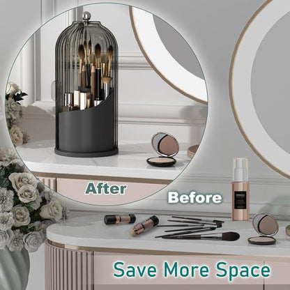 GAXmi Makeup Brush Holder - 360° Rotating Waterproof Organizer for Beauty Brushes | Black-Grey