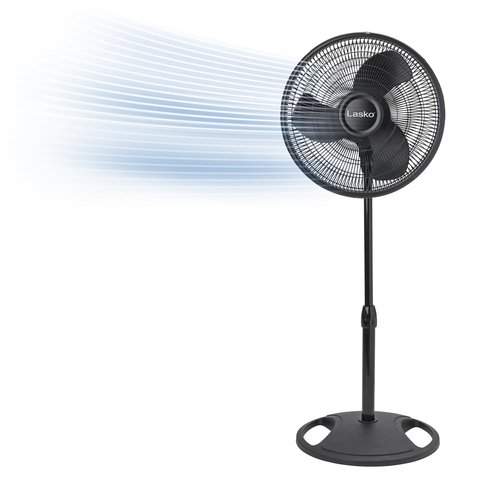Lasko 2521 16 Inch 3-Speed Quiet Adjustable Tilting Wide-Area Oscillating Standing Pedestal Fan for Bedroom, Kitchen, Home, and Office, Black