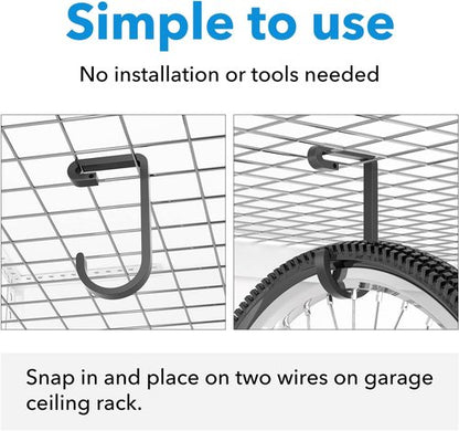Bussdis Heavy-Duty Bike Hooks - Thickened Garage Ceiling Rack for Safe Overhead Storage | 4 Pack, 50 lb Capacity