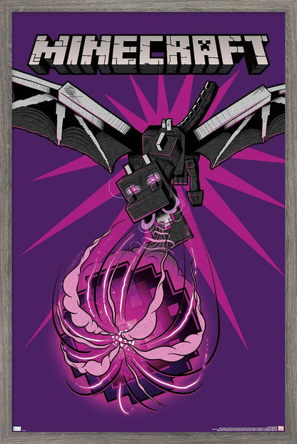 Trends International Minecraft - Dragon Wall Poster, 34L x 22.4W, Barnwood Framed Version