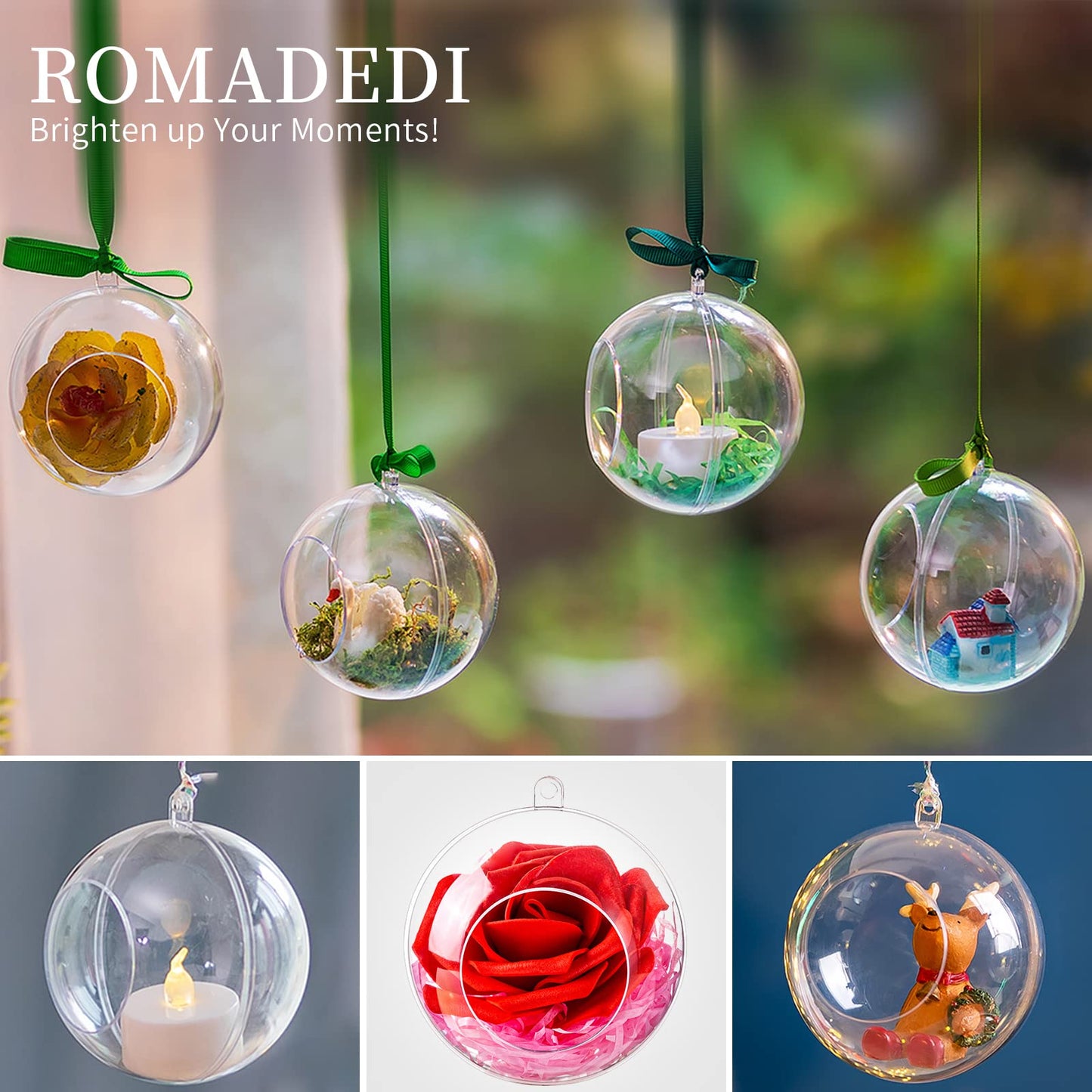 Tealight Holders Globes Fillable Acrylic: Bulk Hanging Tea Light Ball Bulb 3.15'' Ornaments Fillable for Party Wedding Centerpiece Christmas Home Decorations DIY, 60 Pcs