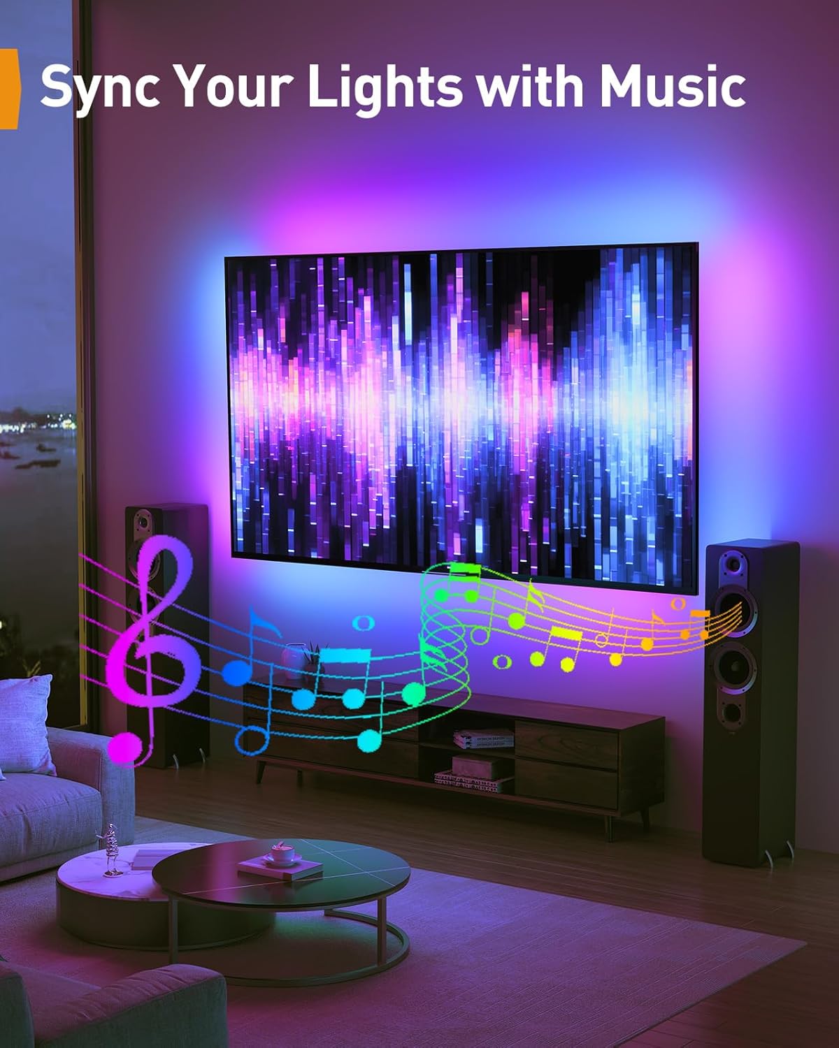 Perlegear AuraFrame™ Full Motion TV Wall Mount - LED Light & Music Sync for 42″–90″ TVs Up to 150 lbs | Max VESA 600 x 400mm