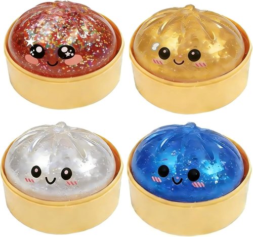 Glitter Dumpling Squishy | 2026 Squeeze Stress Relief Toys - Mystery Box of 4 Colorful Fidget Toys