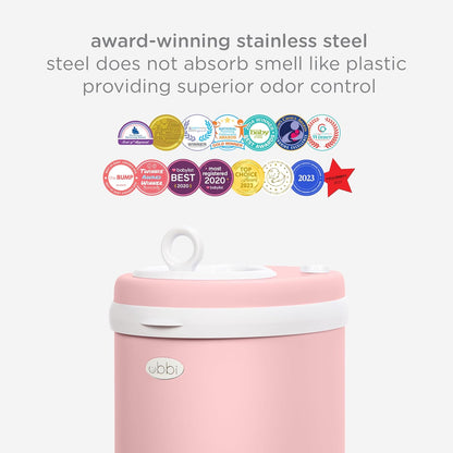 Ubbi Stainless Steel Diaper Pail - Odor Locking Design, No Special Bag Required | Fig Blossom Color