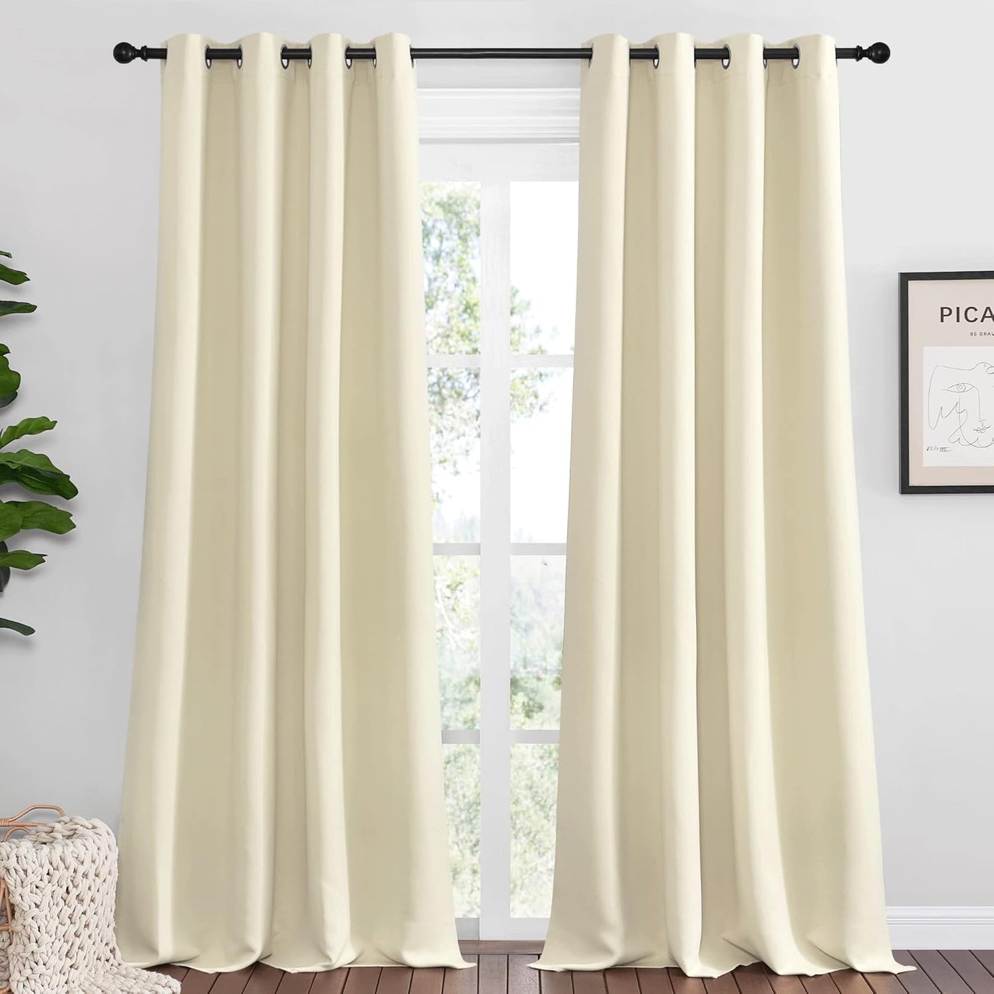 NICETOWN Beige Room Darkening Curtains - 120" Long | Set of 2, 55" Wide | Total Privacy for Boho Farmhouse Decor