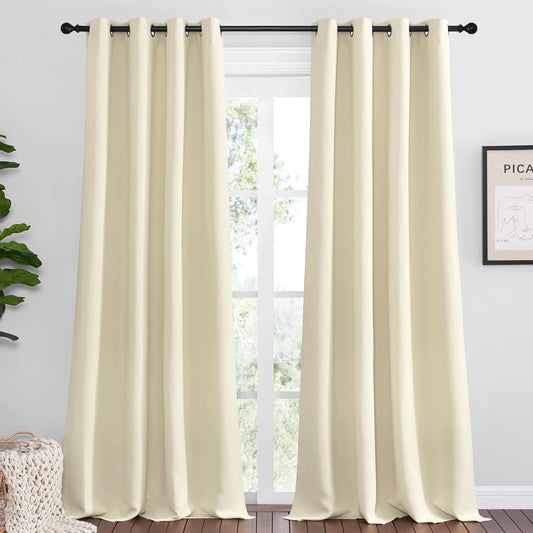 NICETOWN Beige Room Darkening Curtains - 120" Long | Set of 2, 55" Wide | Total Privacy for Boho Farmhouse Decor