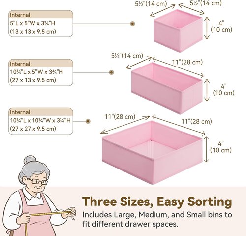 Granny Says Drawer Organizer Bins - 12 Pack Dresser Storage Dividers for Nursery & Closet - Pink