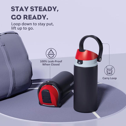 POWCAN 18 oz Stainless Steel Water Bottle - Leakproof Insulated Flask with 2-in-1 Spout & Straw | Fits Car Cup Holder (Storm Hammer)