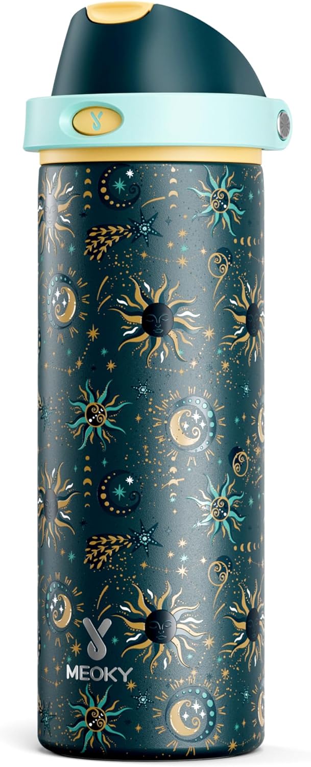 Meoky Stainless Steel Insulated Water Bottle - 24 oz, Leak Proof, 2-in-1 Lid, BPA-Free, Cold for 24 Hours
