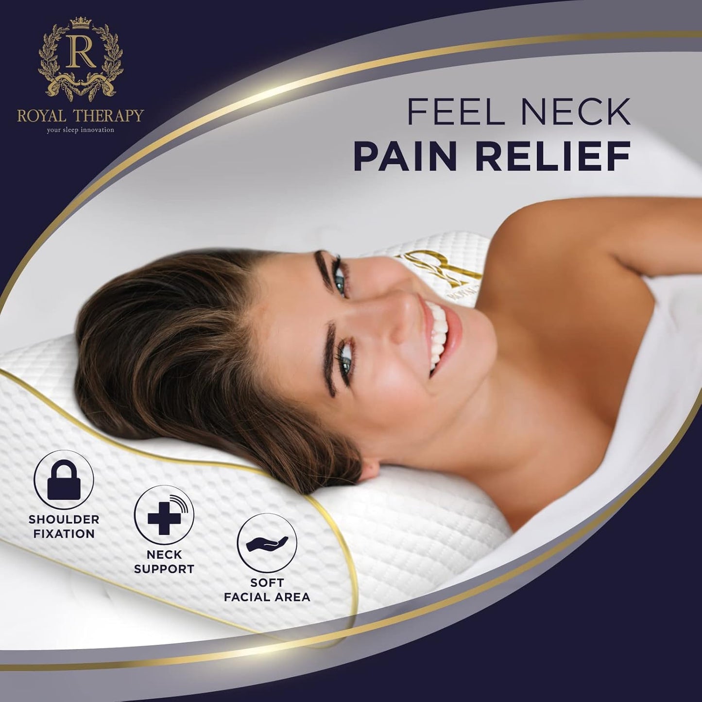 Royal Therapy Memory Foam Pillow - Contour Neck Pain Relief for Side, Back & Stomach Sleepers | 24x14x5 Inches