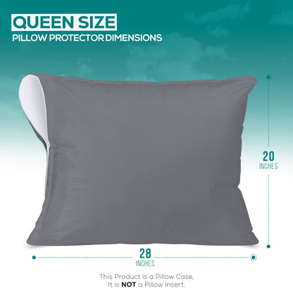Utopia Bedding Premium 100% Waterproof Pillow Protectors with Zipper Queen Size (Set of 2), Bed Bug and Dust Mite Proof Zippered Pillow Covers, Pillow Encasement Cases, Gray