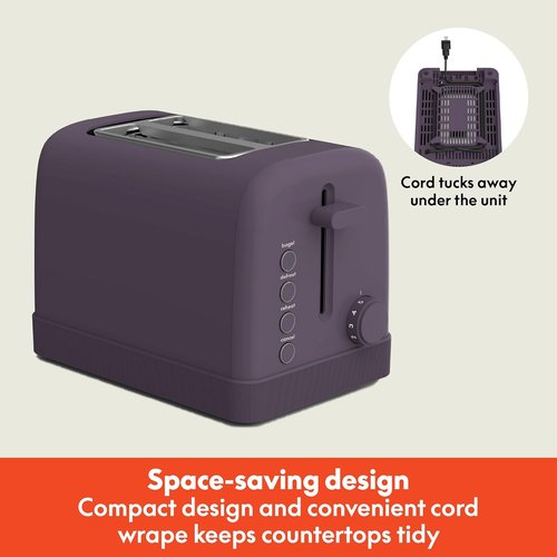 Bella 2 Slice Toaster - 6 Shade Settings, Reheat & Bagel Functions, 900W, Plum Color