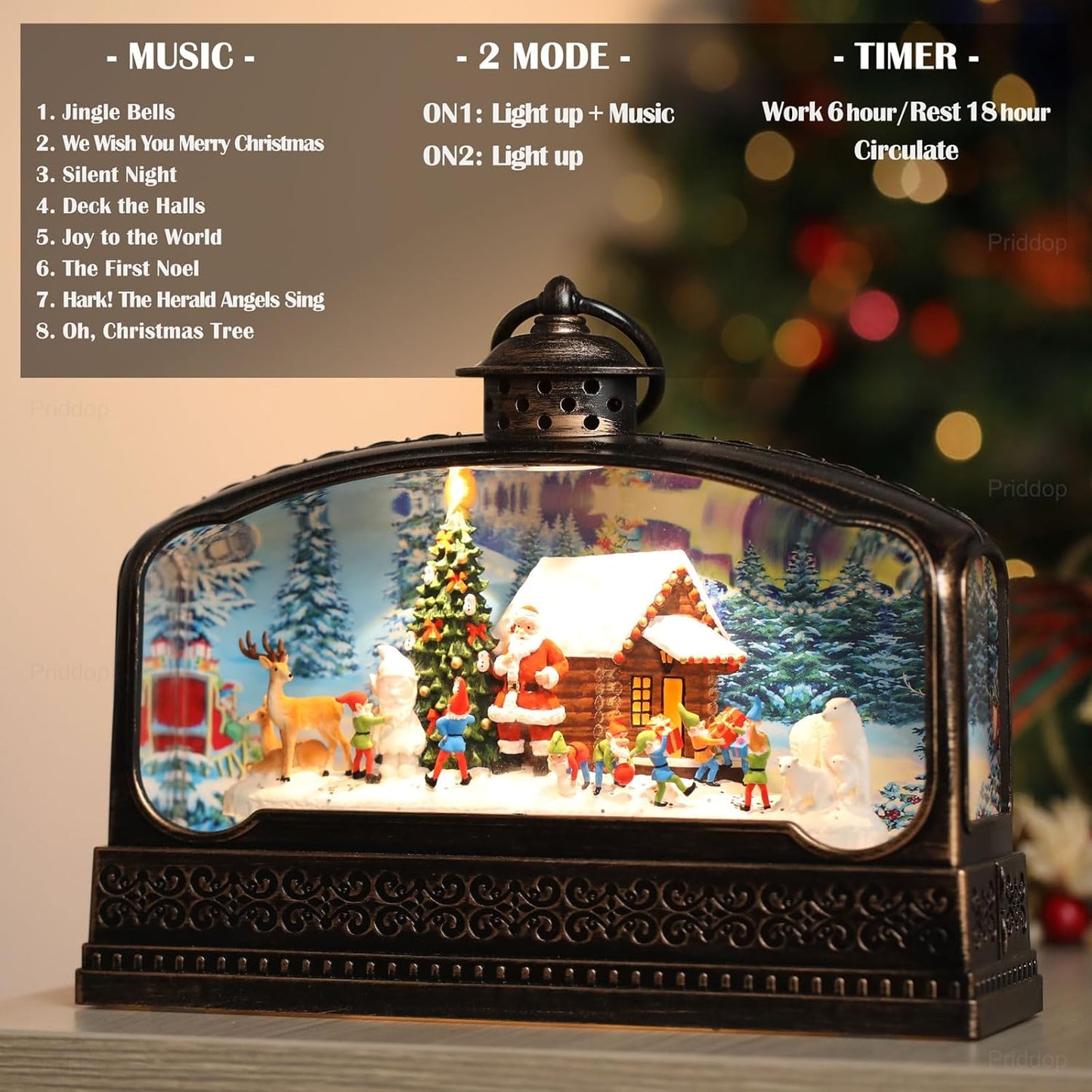 Priddop Christmas Snow Globe - Santa Claus & Snowman Decoration with Timer & Music | USB/Battery Operated