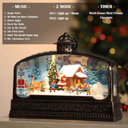 Priddop Christmas Snow Globe - Santa Claus & Snowman Decoration with Timer & Music | USB/Battery Operated