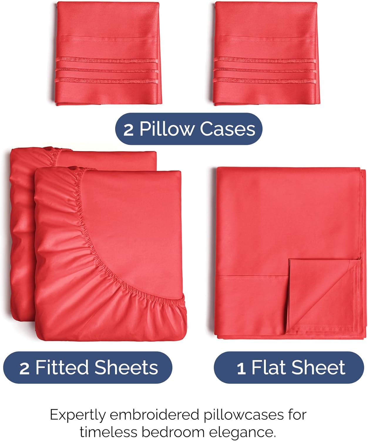 Split King Size 5-Piece Sheet Set - Ultra-Soft Cooling Bed Sheets | Hotel Luxury Bedding - Deep Pockets, Wrinkle-Free - Oeko-Tex Certified - Red
