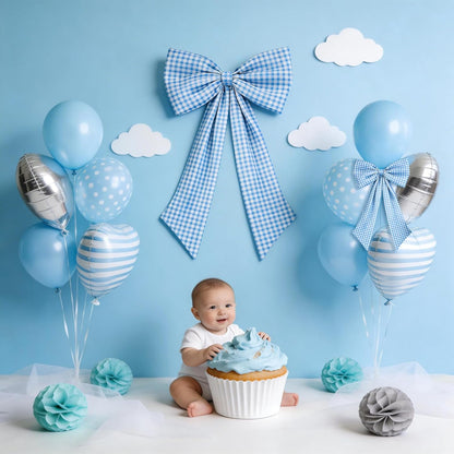 One Silly Goose Blue Checkered Bow Decor - 2 Pack Large & Small for Coquette Room Backdrop