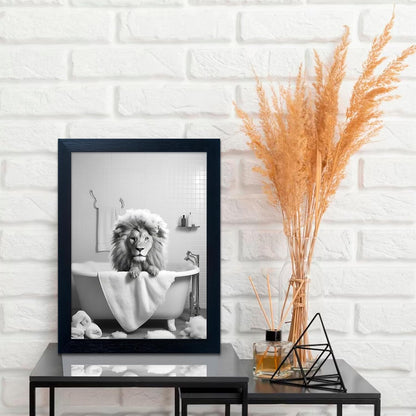 Regine Switzerland Black and White Lion Canvas Wall Art - Funny Animal Print for Bathroom Decor