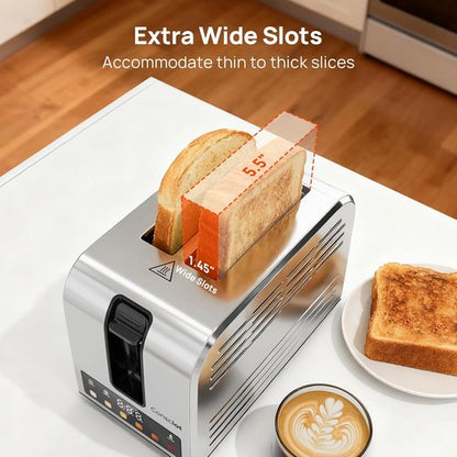 Consciot 2-Slice Smart Touch Screen Toaster - 6 Browning Levels, Extra-Wide Slots, Stainless Steel