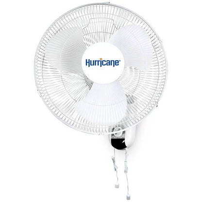 Hurricane Classic Oscillating Wall Mount Fan w/ 3 Quite Speeds, White, 16" - Corded Electric Air Cooling Unit w/ Easy Pull Cord Controls for Home, Grow Tents, Offices, Sheds, Studios, Garages & Dorms