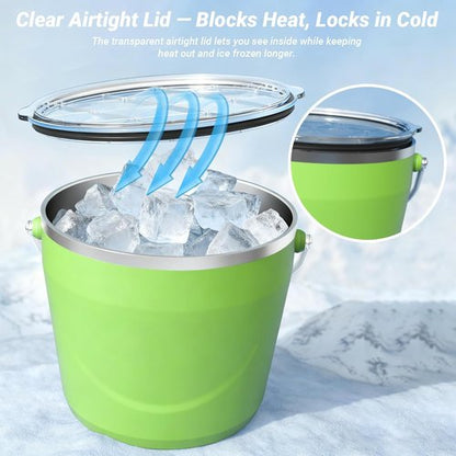 Insulated Beverage & Ice Bucket with Lid - Stainless Steel, Includes Scoop & Tongs, Holds 6 Longnecks or 3 Wine Bottles, Keeps Ice for Hours, Portable Handle for Parties & Outdoors (7.5L)