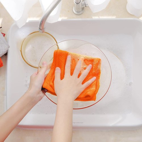 Homaxy Kitchen Dish Cloths - 100% Cotton Waffle Weave, Ultra Soft & Absorbent, 12x12 Inches, 6-Pack | Orange