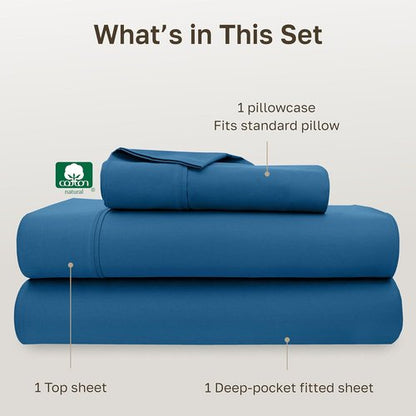 California Design Den Twin XL Cotton Sheet Set - 100% Soft, 400 Thread Count, Silky Smooth Sateen, Cobalt Blue
