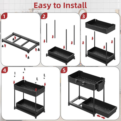 Sevenblue Under Sink Organizer - 2 Tier Multi-Use Pull Out Cabinet Storage | Black, 4 Pack