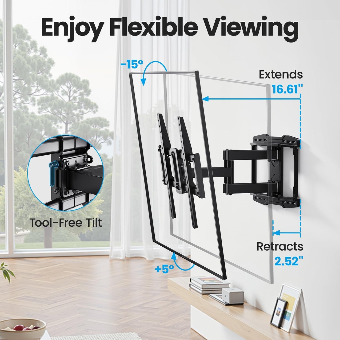 USX STAR Full Motion TV Wall Mount Bracket - Fits 37-90 Inch TVs, Swivel & Tilt, Max VESA 600x400mm, Holds 132lbs