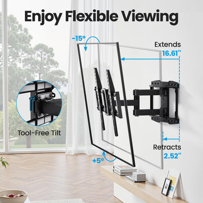USX STAR Full Motion TV Wall Mount Bracket - Fits 37-90 Inch TVs, Swivel & Tilt, Max VESA 600x400mm, Holds 132lbs