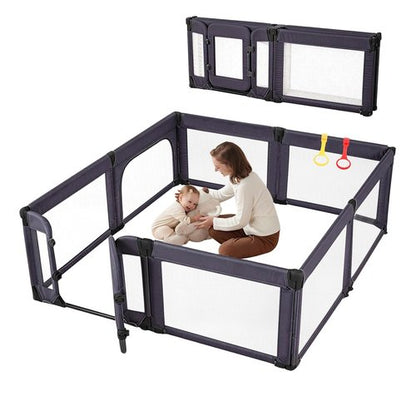 Large Baby Playpen - Adjustable 79x71 Inch Foldable Indoor & Outdoor Toddler Fence | Dark Grey