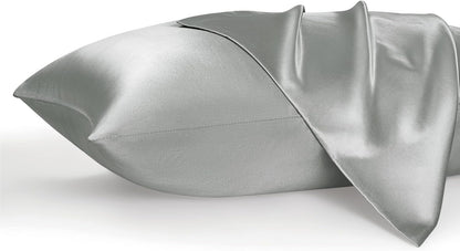 Bedsure Satin Sheets Set - Luxurious Silver Grey Queen Size with Matching Pillowcases