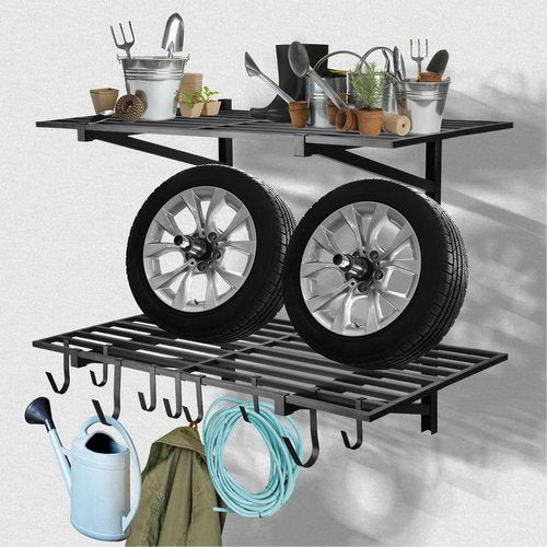 Heavy Duty Garage Wall Shelving by [Brand Name] - 2 Pack 2' x 4' Wall Mount Storage Rack | Holds 200 lbs Each, Black
