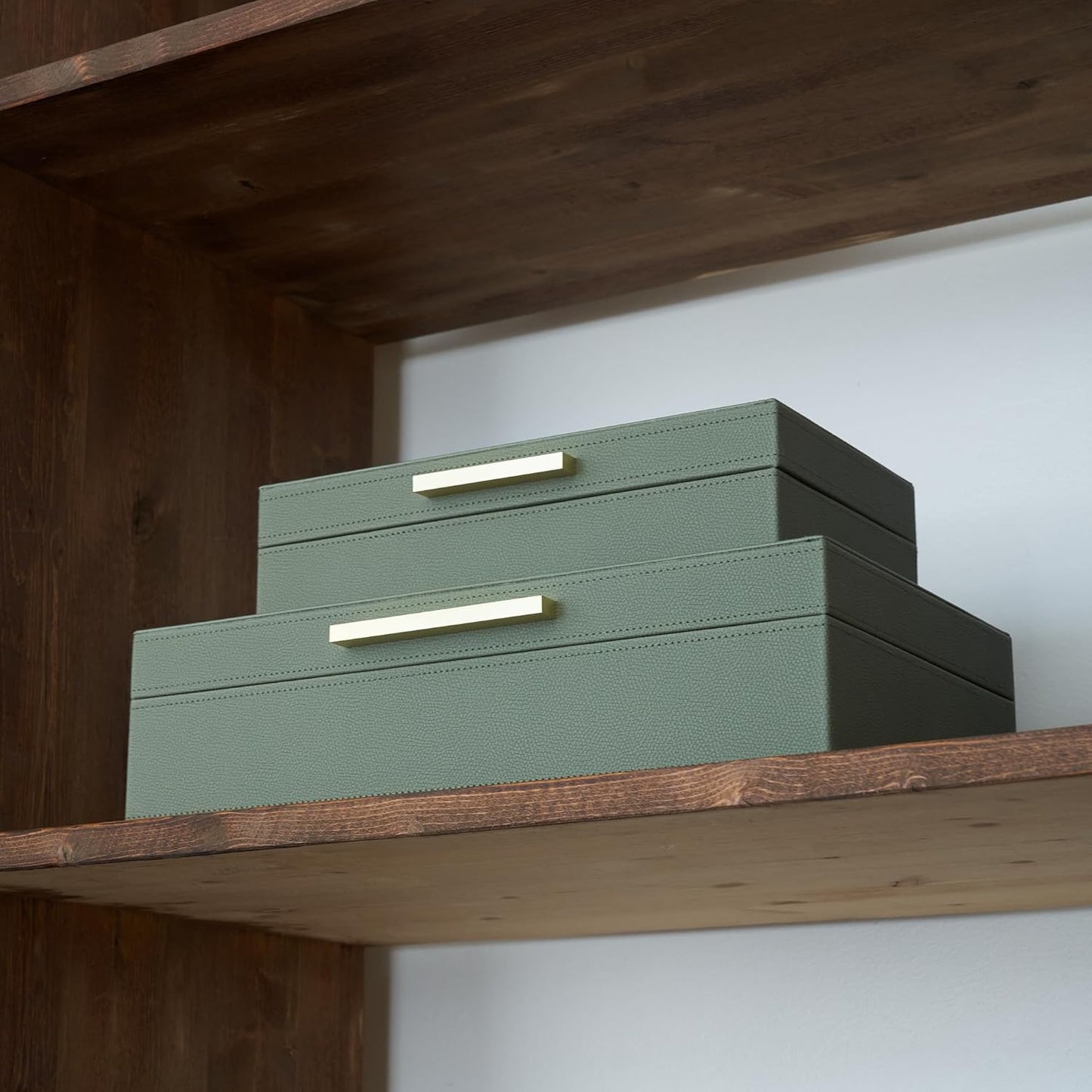 ZICOTO Decorative Storage Boxes - Set of 2 Stylish PU Leather Organizers for Bookshelf Decor | Safely Store Photos & Keepsakes
