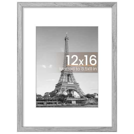 upsimples 12x16 Picture Frame, Display Pictures 8.5x11 with Mat or 12 x 16 Without, Wall Hanging Poster Frames, Gray, 1 Pack