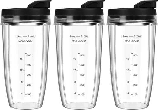 Ninja Blender Cups - 24oz Replacement Cups with To-Go Lids | Compatible with BN401, BL450 & More (3 Pack)