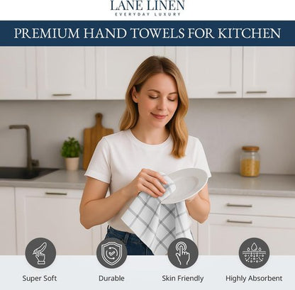 LANE LINEN Cotton Kitchen Towels Set - 6-Pack Absorbent Quick-Drying Dish Cloths, 18" x 28", Soft Grey