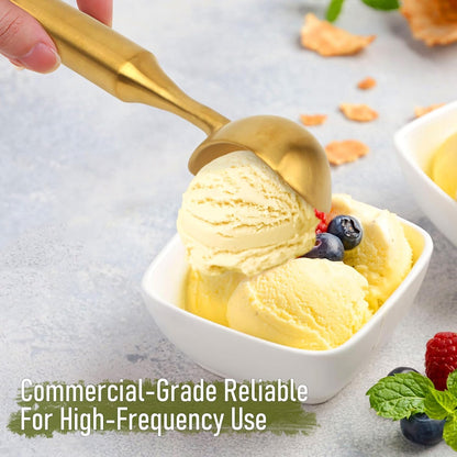 Skiennix Heavy-Duty Ice Cream Scoop - 4.5 oz Durable Stainless Steel, Corrosion-Resistant, Gold Finish
