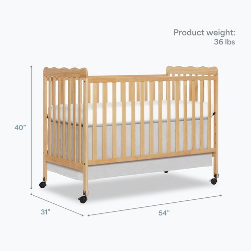 Dream On Me Carson Classic 3-in-1 Convertible Baby Crib - Natural Finish, GreenGuard Gold Certified, 4 Mattress Heights