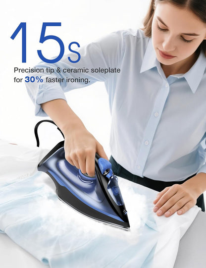 Sundu Steam Iron - 1500W Rapid Heating with Ceramic Soleplate & Auto-Off | 15.21oz Water Tank, Blue