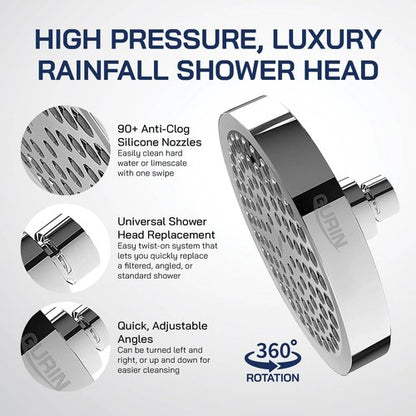 GURIN Shower Head High Pressure Rain Shower head - 6 Inch Luxury Design with Adjustable Angles, Anti-Clogging Nozzles, Easy 1-Min Install, Premium Chrome Finish for Bathroom (2.5 GPM)