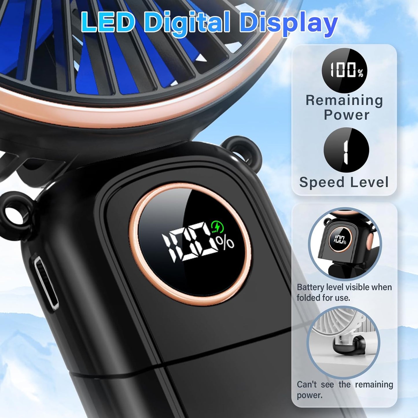 Skiennix Portable Handheld Fan - USB Rechargeable, 5200mAh Battery, 6 Speeds, LED Display, Perfect for Travel & Outdoor Use