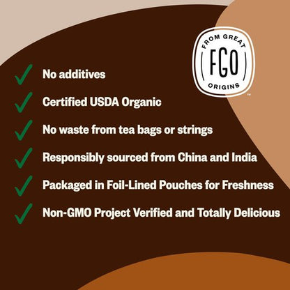 FGO Organic Chai Tea, 16 Ounce Loose Leaf Bulk Resealable Bag, Packaging May Vary (Pack of 1)
