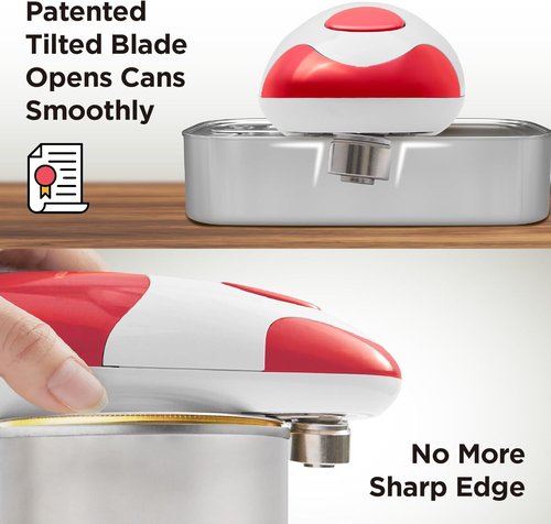 Kitchen Mama Electric Can Opener - Automatic, Hands-Free, Smooth Edge, Battery Operated | Red