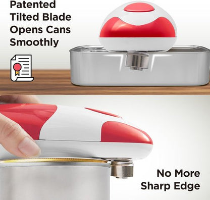 Kitchen Mama Electric Can Opener - Automatic, Hands-Free, Smooth Edge, Battery Operated | Red