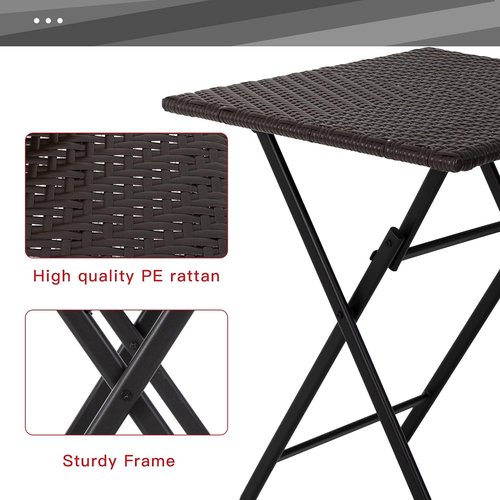 FDW Patio Furniture - 3 Piece Folding Rattan Chair Set | No Assembly Outdoor Conversation Set - Brown