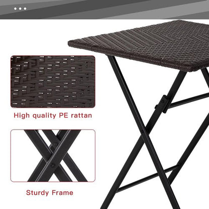 FDW Patio Furniture - 3 Piece Folding Rattan Chair Set | No Assembly Outdoor Conversation Set - Brown