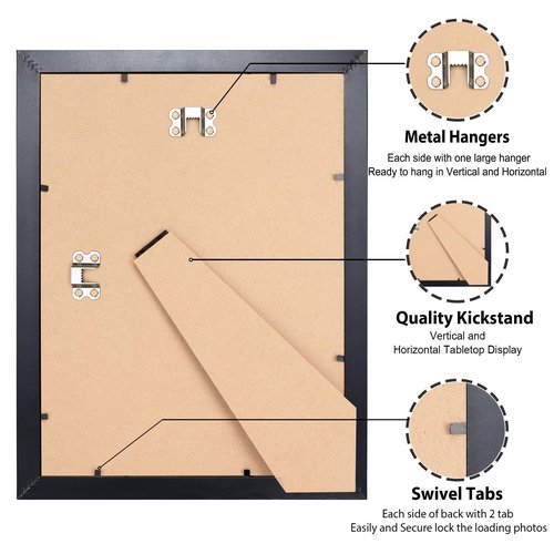 LaVie Home 8.5x11 Picture Frame, 11L x 8.5W Frame Display Pictures 6x8 with Mat or 8.5x11 Without Mat, Stable and Sturdy Black Frame and Polished Plexiglass, Horizontal and Vertical Format of The Walls