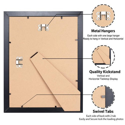 LaVie Home 8.5x11 Picture Frame, 11L x 8.5W Frame Display Pictures 6x8 with Mat or 8.5x11 Without Mat, Stable and Sturdy Black Frame and Polished Plexiglass, Horizontal and Vertical Format of The Walls