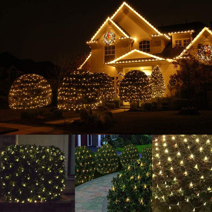 Skiennix 100 LED Christmas Net Lights - 5ft x 5ft Outdoor/Indoor Mesh Decoration, Warm White